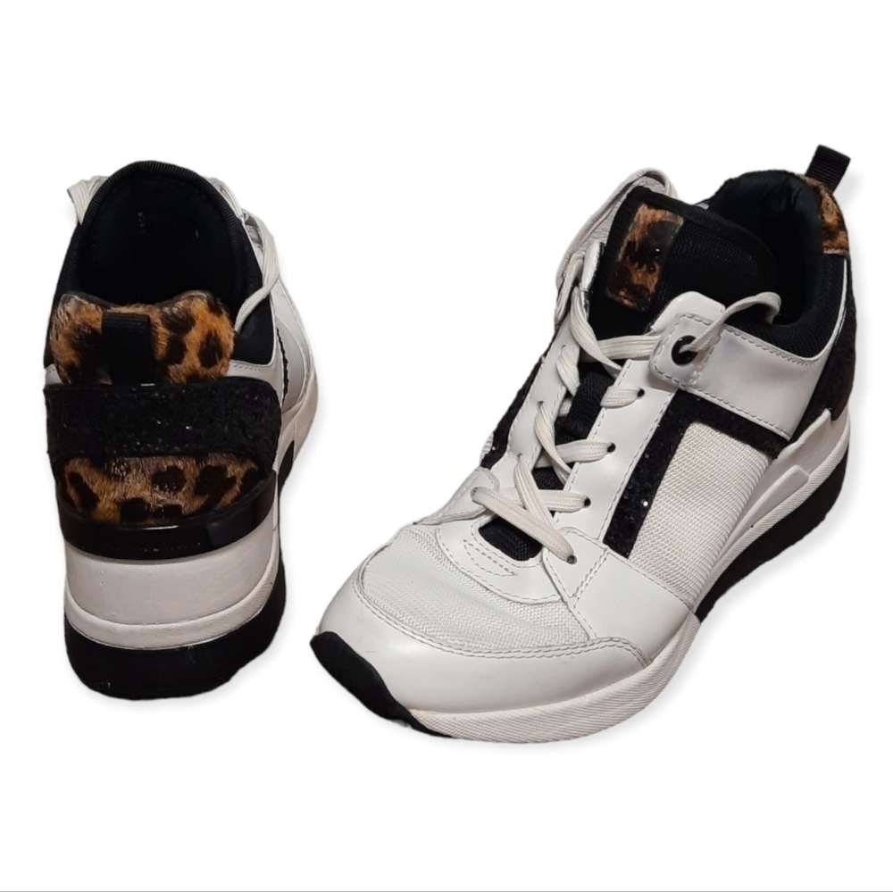 Leopard Faux Fur White Shoes Sneakers Leather MICHAEL Michael Kors Women's 6.5